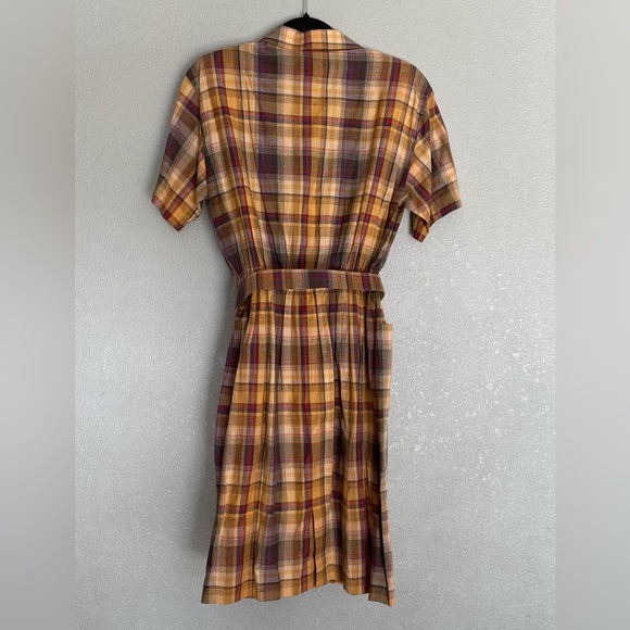Vintage DAKS London Mustard Yellow Plaid Dress Medium - Picture 8 of 13